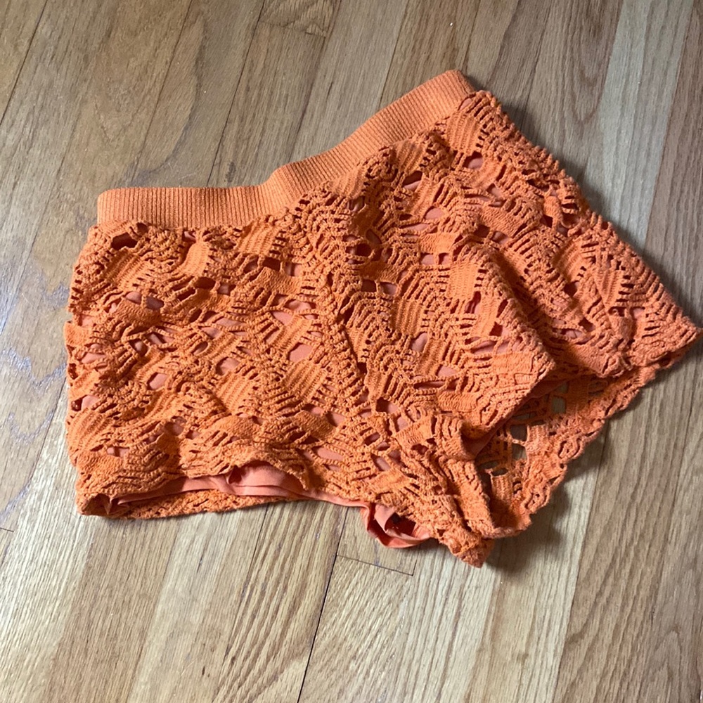 Zara Orange Crochet Shorts